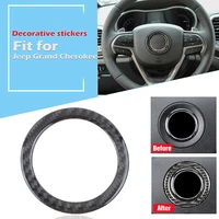 car steering wheel logo frame sticker decor carbon fibre ring panel trim fit for jeep grand cherokee 2011 2020 auto accessories