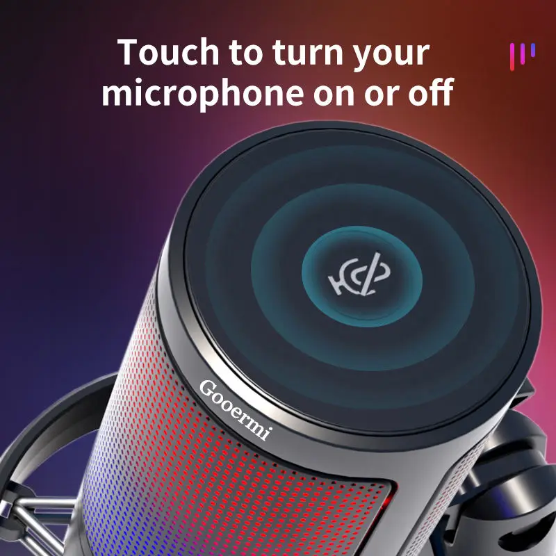 Фото GOOERMI A22 игровой ПК USB-микрофон подкаст конденсаторный микрофон поп-фильтр кнопка отключения звука для потокового передачи RGB компьютерный микрофон для PS4/5 №2
