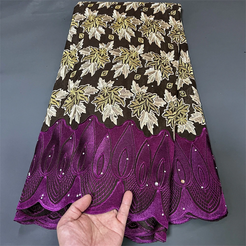 2023 Latest High Quality African Nigerian Pure Tulle Damask Lace Fabric Embroidery Party Dress Sequins Cotton 5yards images - 6