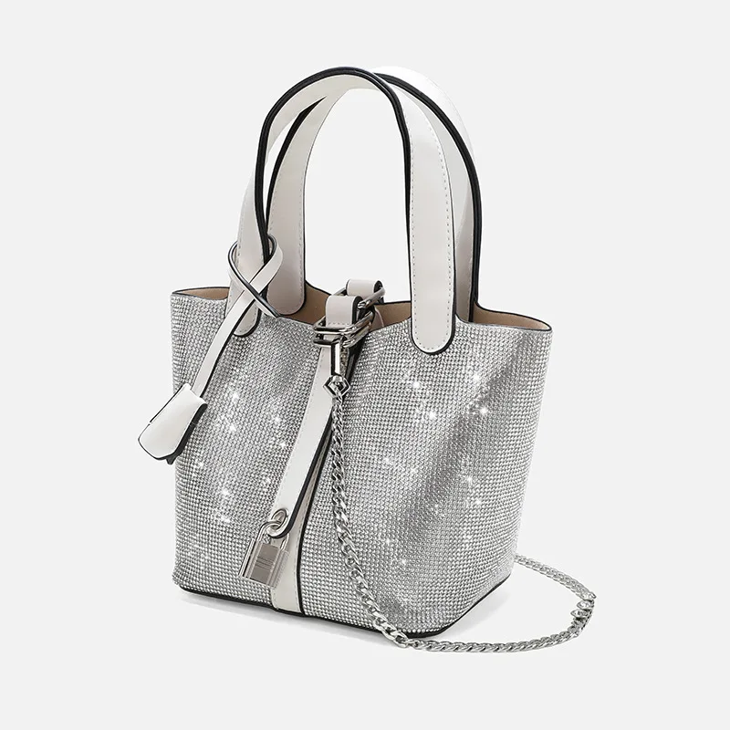Rhinestone Chain Bucket Bag 2023 New High-end Fashion Flash Diamond Shoulder Messenger Bags Women Purse And Handbags Sac A Main