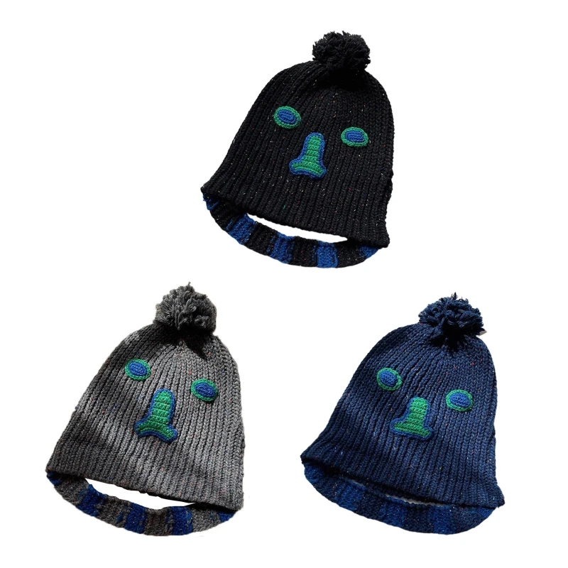 

Windproof Knit Earflap Beanie Women Winter Hat Earflap Pom Poms Hat Trapper