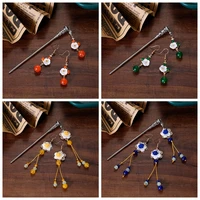 2pcsset vintage flower hair stick earrings sets for women original handmade head jewelry accessories ornaments female 2022 new