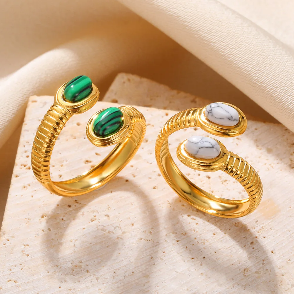 

PVD Plated Stainless Steel Ring For Women Natural Stone Open Rings 18K Gold Color Minimalist Jewelry Birthday Gift Free Shipping