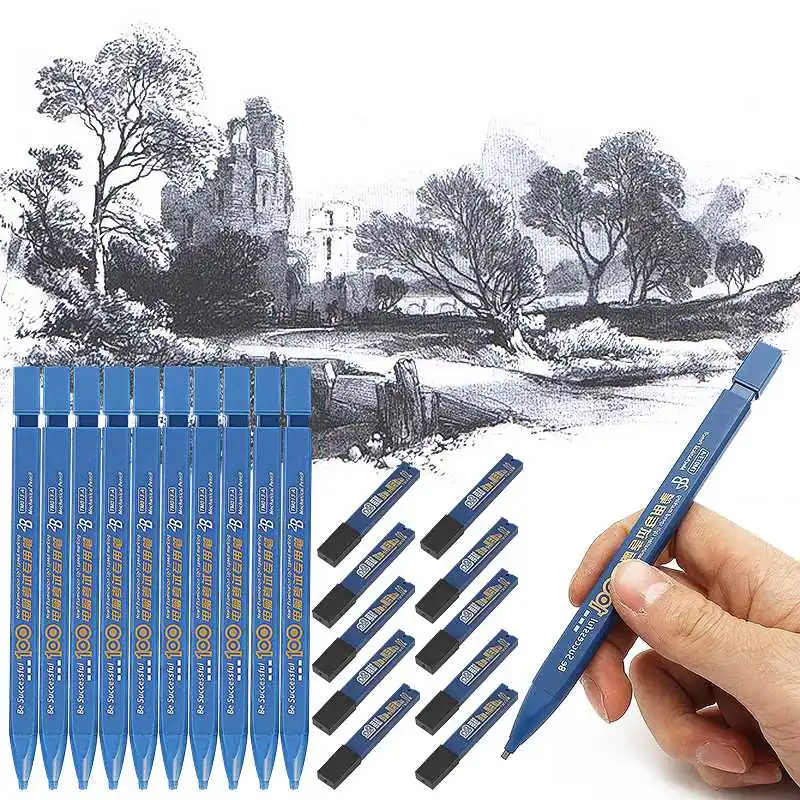 

1/2/4Sets Thick Flat Head Test Mechanical Pencil Drawing 2B with Refills Writing Automatic With Eraser Office School Supplies