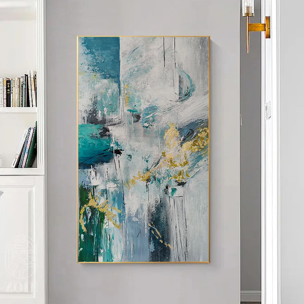 

HUACAN Abstract Modern Wall Art Home Decoration On Canvas New Arrival Abstract Painting With White And Blue No Framed