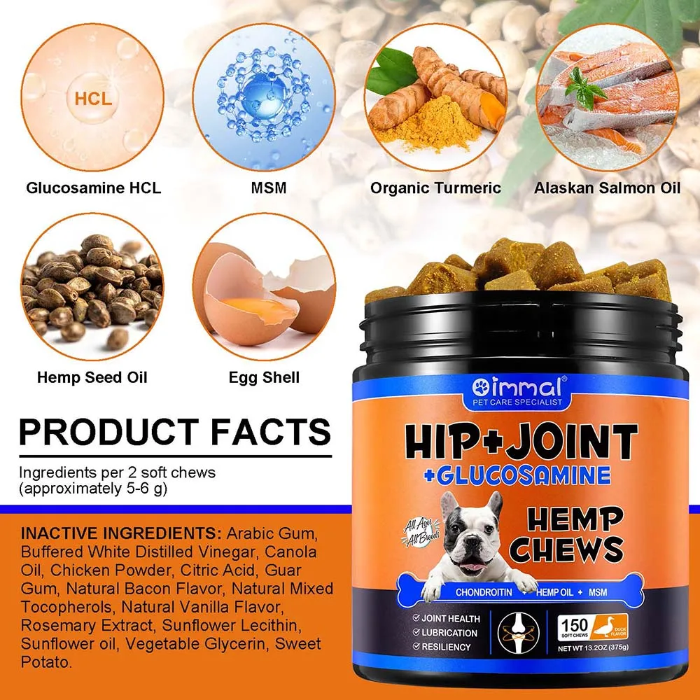 

Hemp Hip Joint Supplement for Dog Glucosamine Chondroitin MSM Turmeric Hemp Seed Oil Hemp Protein for Joint Pain Relief Mobility
