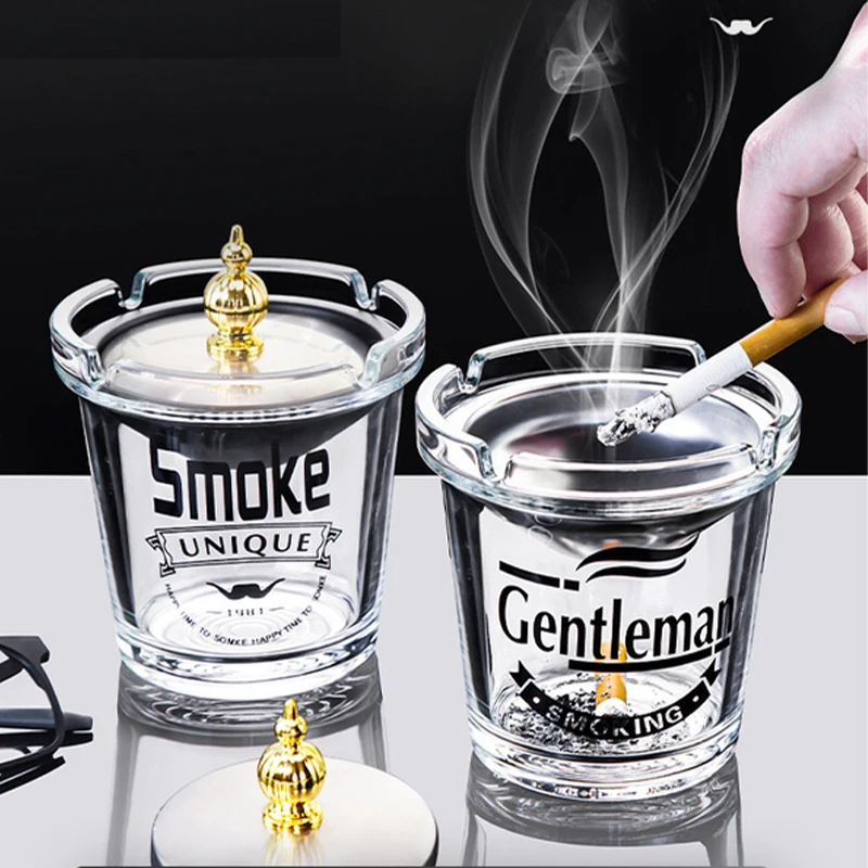 

High-value Glass Funnel Ashtray with Cover Personalized Anti-fly Ash Anti-smoke Smell Ashtray for Car Office Living Room Decor