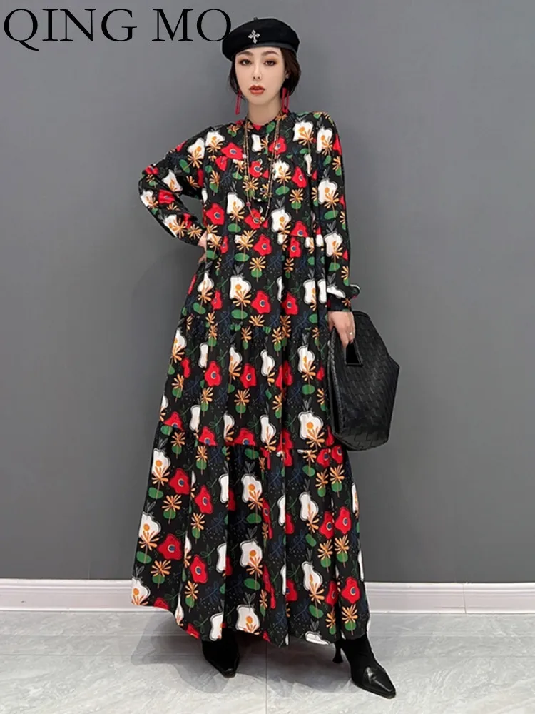 

Женское платье-поло с цветочным принтом, длинным рукавом и воротником-поло, ZXF812, весна-осень 2023