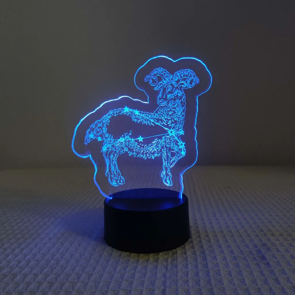 Ночник со знаком зодиака Овен — акрил 7 цветов деко для спальни и подарок на день