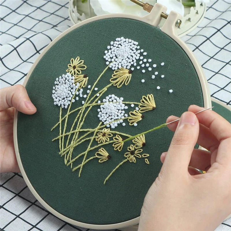 

DIY Stamped Embroidery Starter Kit With Flowers Plants Pattern Embroidery Cloth Color Threads Tools Kit