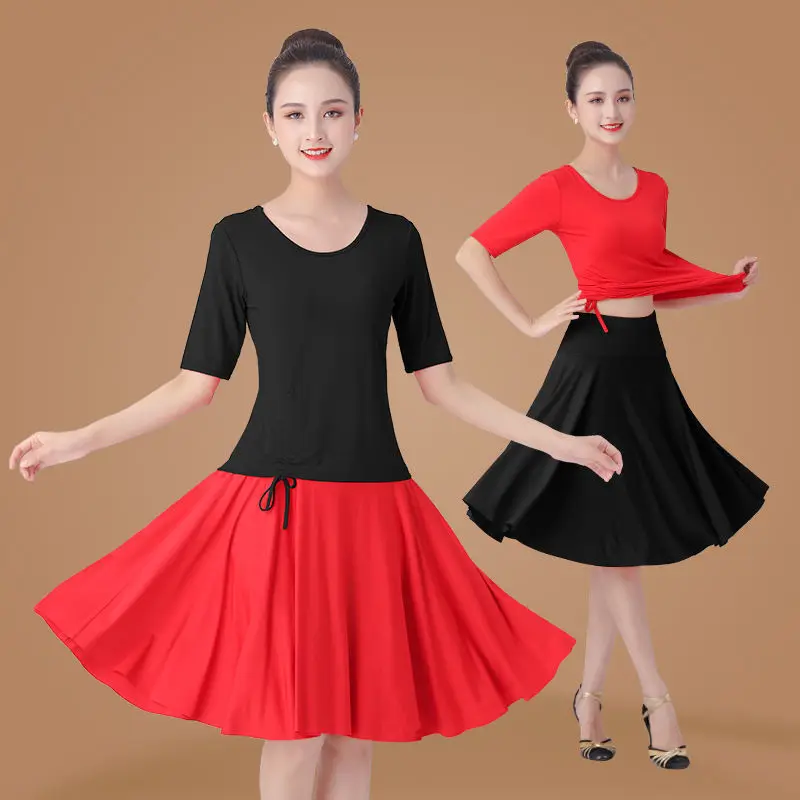 

2022 Women Summer Fashion Dance Skirts Sets Female Stage Performance Dancing Costumes Ladies Loose Skirts Two Piece Suits R16
