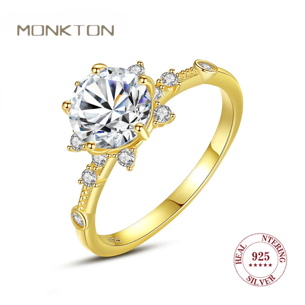 

Monkton 925 Sterling Silver Rings Women's Trend 2023 Jewelry 14K Gold Plated White Zircon Oval Wedding Engagement Finger Ring