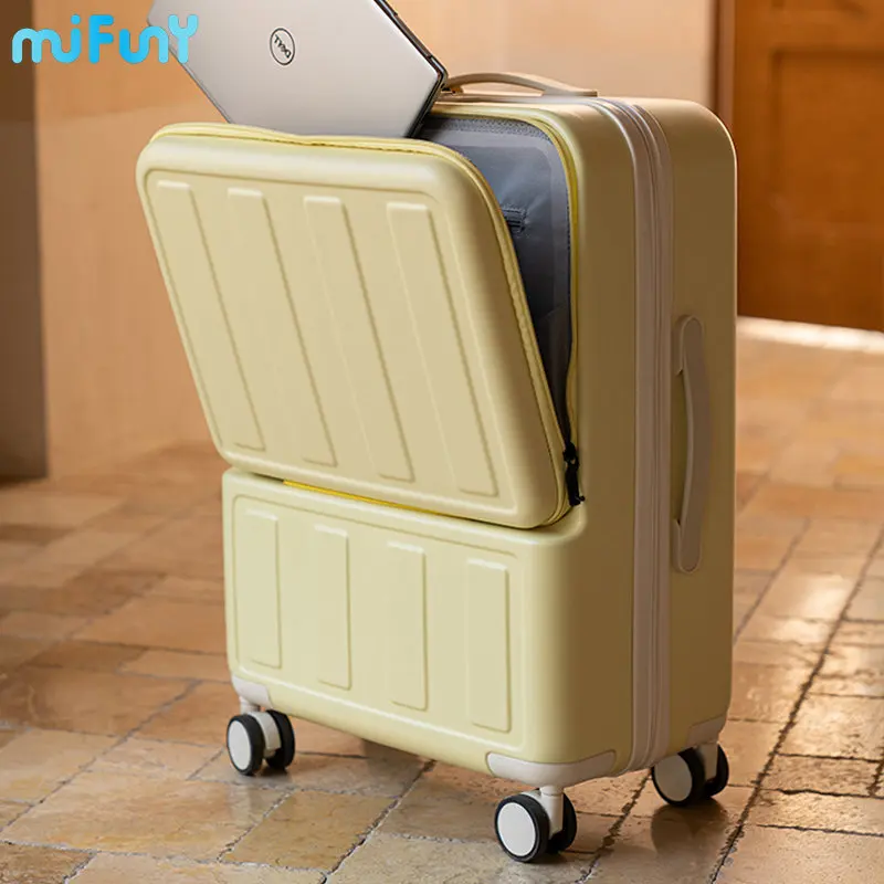 MIFUNY Front Open Password Luggage with USB Interface Pull Rod Trunk Travel Suitcase Carry on Luggage with Wheels Boarding Box