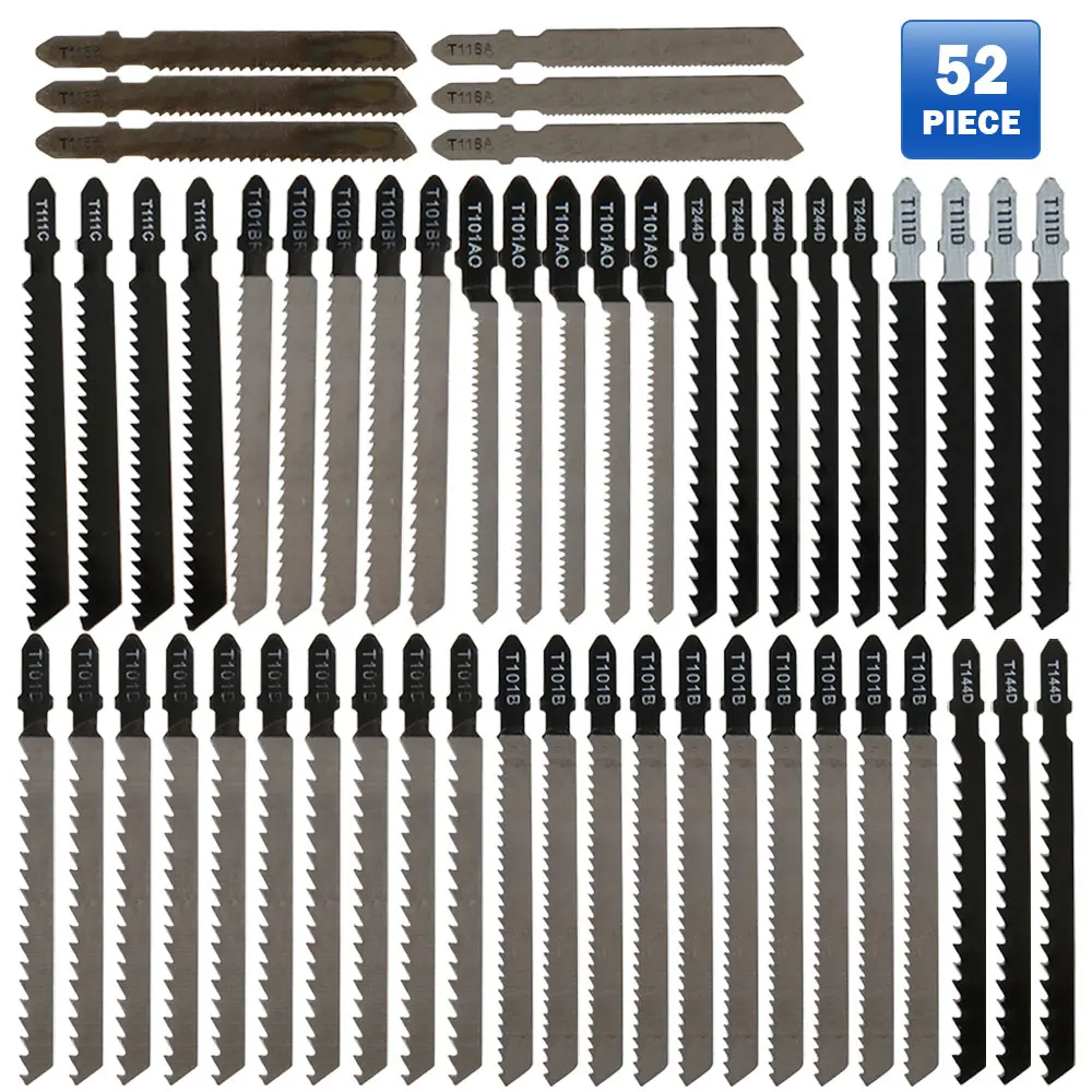 52Pcs/Set Jigsaw Blade Set T-Shank Bayonet Reciprocating Sabre Saw Blades for Wood Metal Cutting Compatible with Bosch Makita |