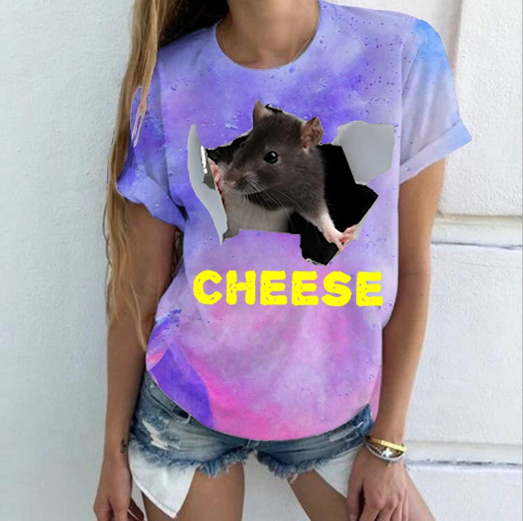 

Cheese Rat Printed T Shirt Harajuku Hip Hop Funny Tee Women Streetwear Tshirt Tie-dyed Tops for Ladies Y2K Aesthetic Clothing