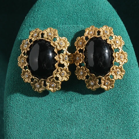 Серьги-гвоздики LOVE GREEN LIVE GREEN черные с агатом