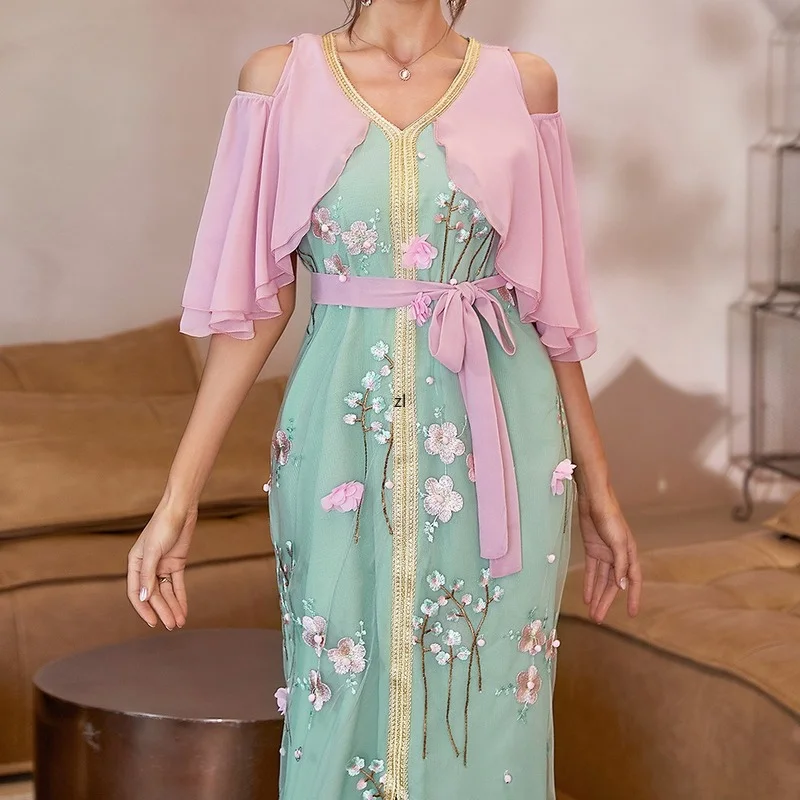 2022 Ramadan Kaftan Dubai Abaya Muslim Women Dress Caftan Marocain Evening Gown Islamic Clothing Robe Musulmane Djellaba Femme
