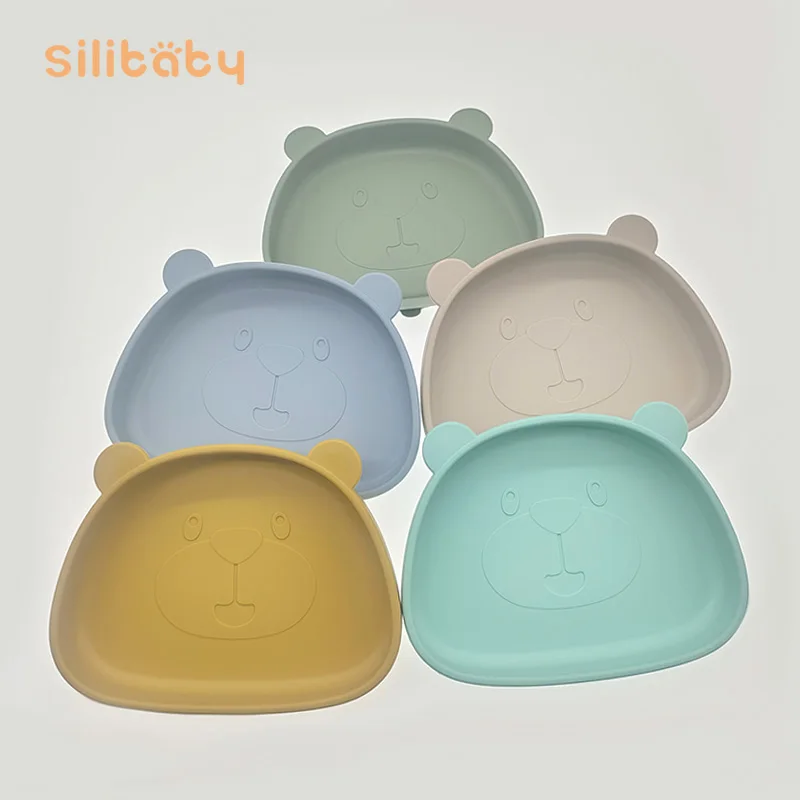 

Silibaby 3Pcs Baby Silicone Dinner Plate And Spoon Cartoon Bear Plate Waterproof Suction Cup Baby Cutlery BPA Free Baby Stuff