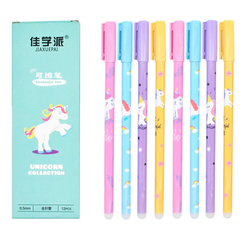 

4Pcs/set Unicorn Erasable Gel Pen 0.5mm Blue Black Ink Writing Pens Washable Handle for School Stationery Supplies