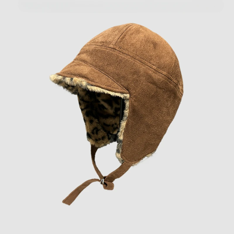 Двусторонняя шапка-пилот в американском стиле ретро с леопардовым принтом для