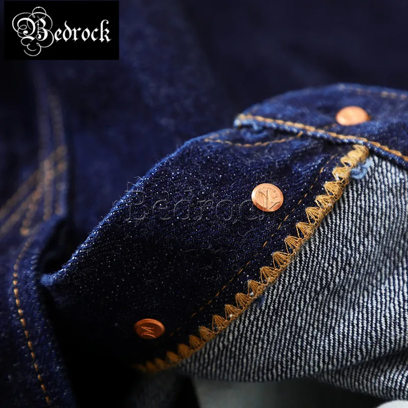 MBBCAR 14oz embryonic cloth official washed desizing cattle jeans for man heavy deep blue raw denim slim straight pants 7403