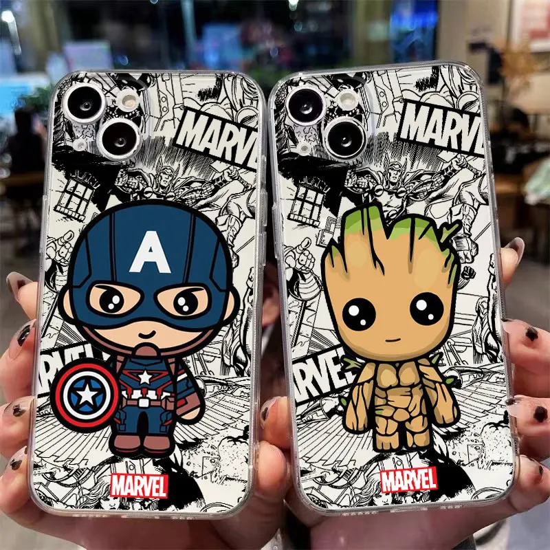 Чехол для телефона с рисунком Marvel Spiderman Groot iPhone 11 Pro 13 16 15 12 Max 14 Plus 7 8 XR XS MAX Mini SE Soft Cover