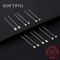 softpig real 925 sterling silver moon star heart square clover chain tassel stud earrings for fashion women classic fine jewelry