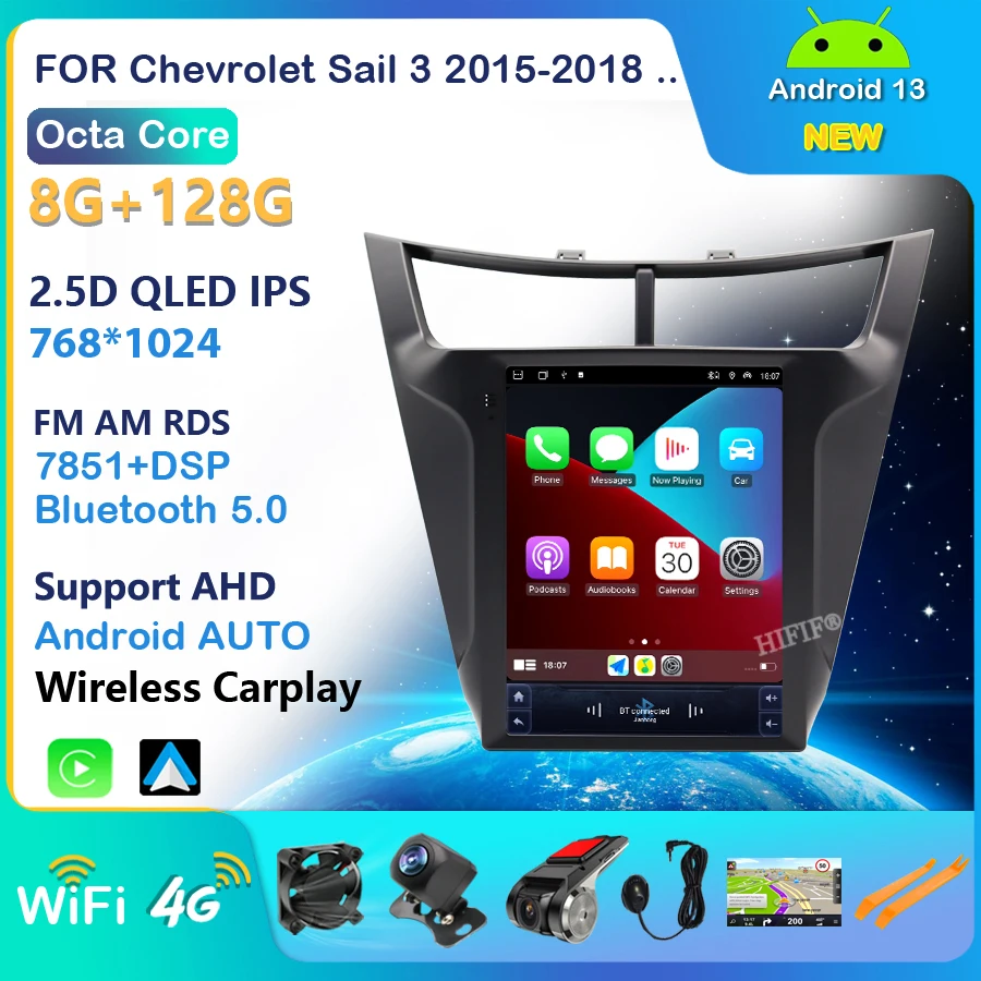 

Автомагнитола Tesla с вертикальным экраном 10,4 дюйма для Chevrolet Sail 3 2015-2018, Android 13, GPS-навигацией, стерео, мультимедиа, 2 DIN