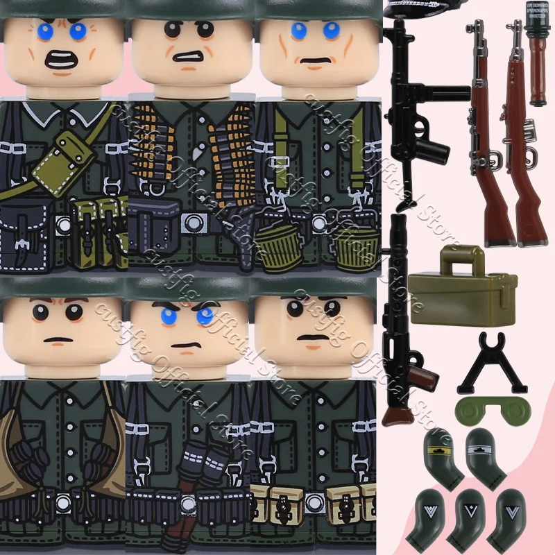 Фото Конструктор MOC: Фигурки солдат, аксессуары, строительные блоки, пехотинцы, немецкие, прусские, камуфляж, воины, оружие, кирпичики, игрушки для мальчиков, подарок №5