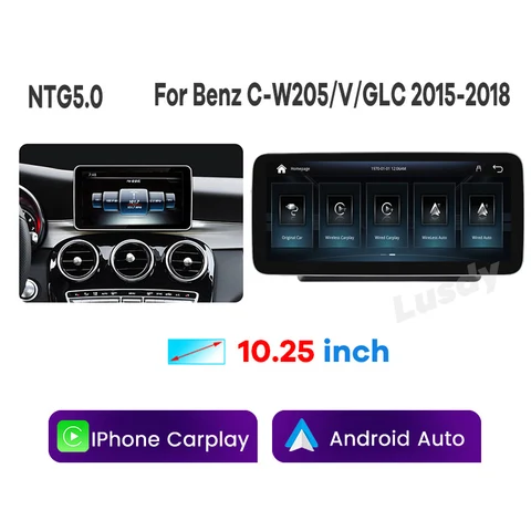 Автомобильный мультимедийный сенсорный экран 10,25 дюйма Apple CarPlay, Android, Linux, для Mercedes Benz C V GLC Class W204 W205 2008-2018