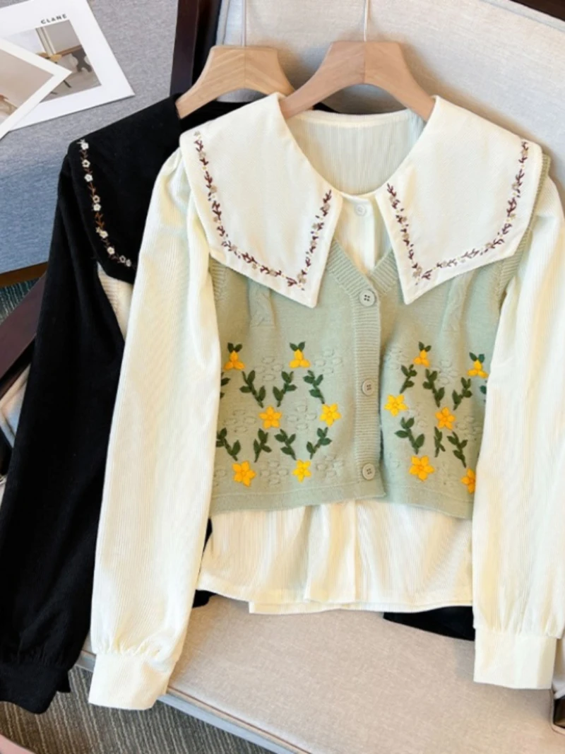 Осенний вязаный жилет Bomon с цветочной вышивкой модель 2024 года нежный милый