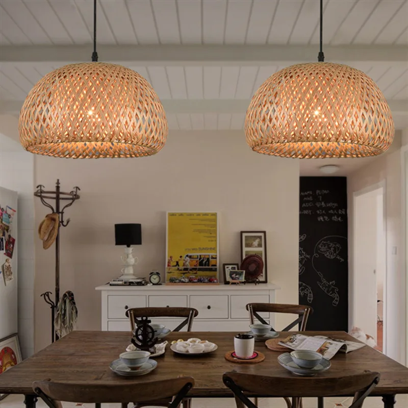 Nordic Pendant Lamp Wooden Woven Bamboo Hanging Lamp Retro Garden Dining Room Study Bedroom Living Room Cafe Lamp Lighting enlarge
