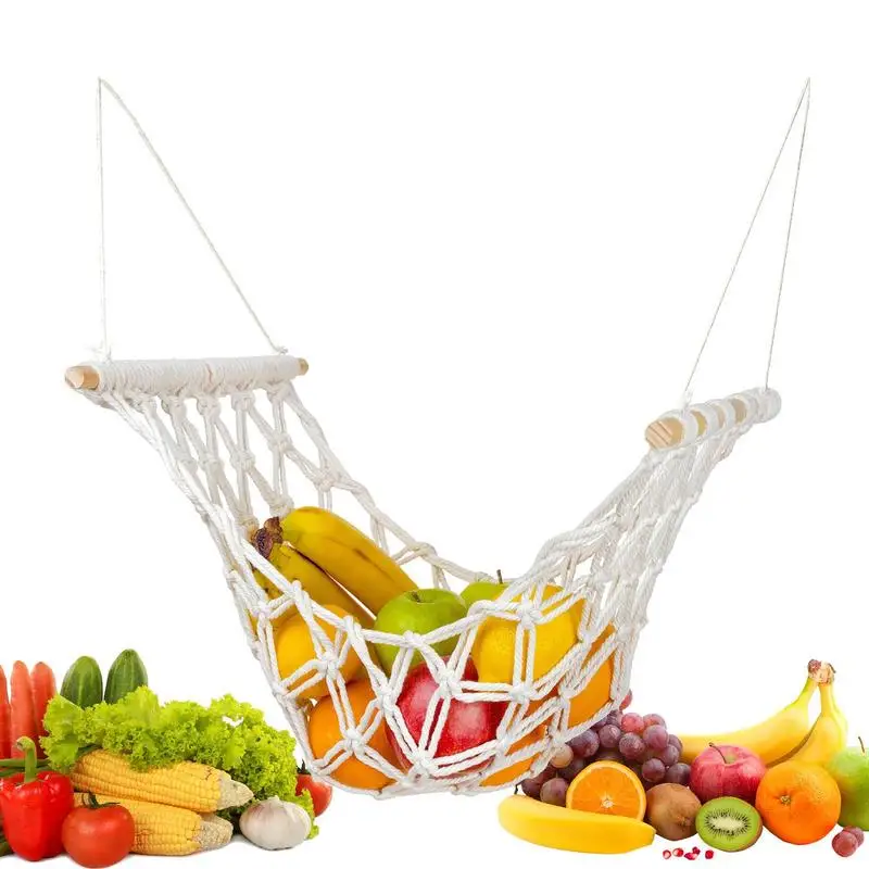 

Fruit Basket For Kitchen Dangling Woven Fruit Wall Hammock Space Saving Organizer For Living Room Bedroom White Fruit Hammock