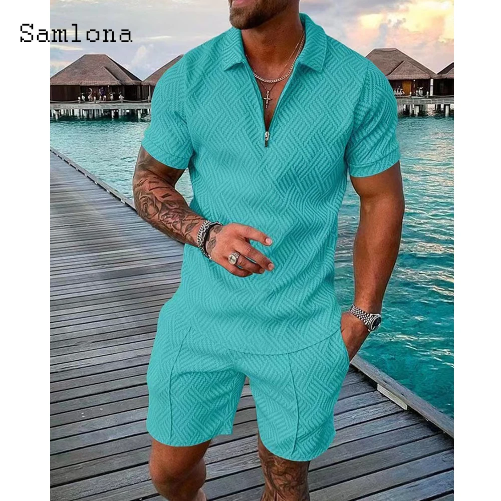 Men Casual Two Pieces Outfit Short Sleeve Notched Pullovers and Shorts Sets Sexy Mens Clothing 2022 Summer Pocket Design Men Set