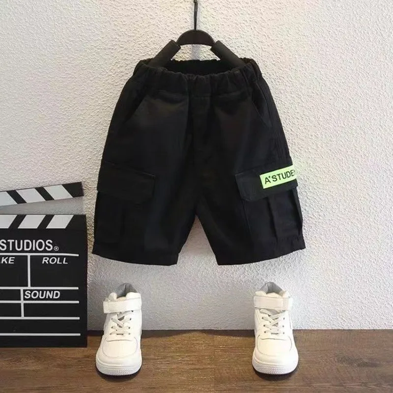 

Summer Boys Soft Cargo Shorts With Pocket Casual Pants Kids Solid Color Short Trousers Children's Clothing New Arrival 4-12Years