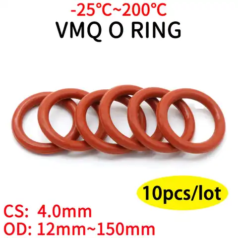 10шт Red силиконовые уплотнительное кольцо CS 4 мм OD 15 ~ 80 мм кремния уплотнительное кольцо Еда Класс резиновое уплотнительное кольцо vmq ассорти...