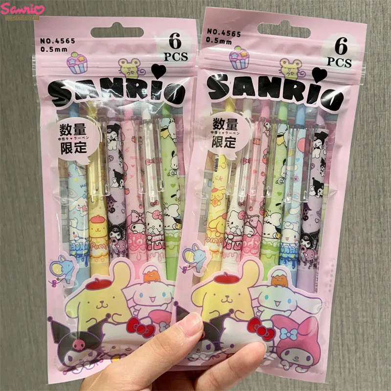 

12pcs Sanrio High Value Cartoon 0.5mm Gel Pen Press Black Carbon Girl Heart Cream Signature School Kawaii Stationery Supplies