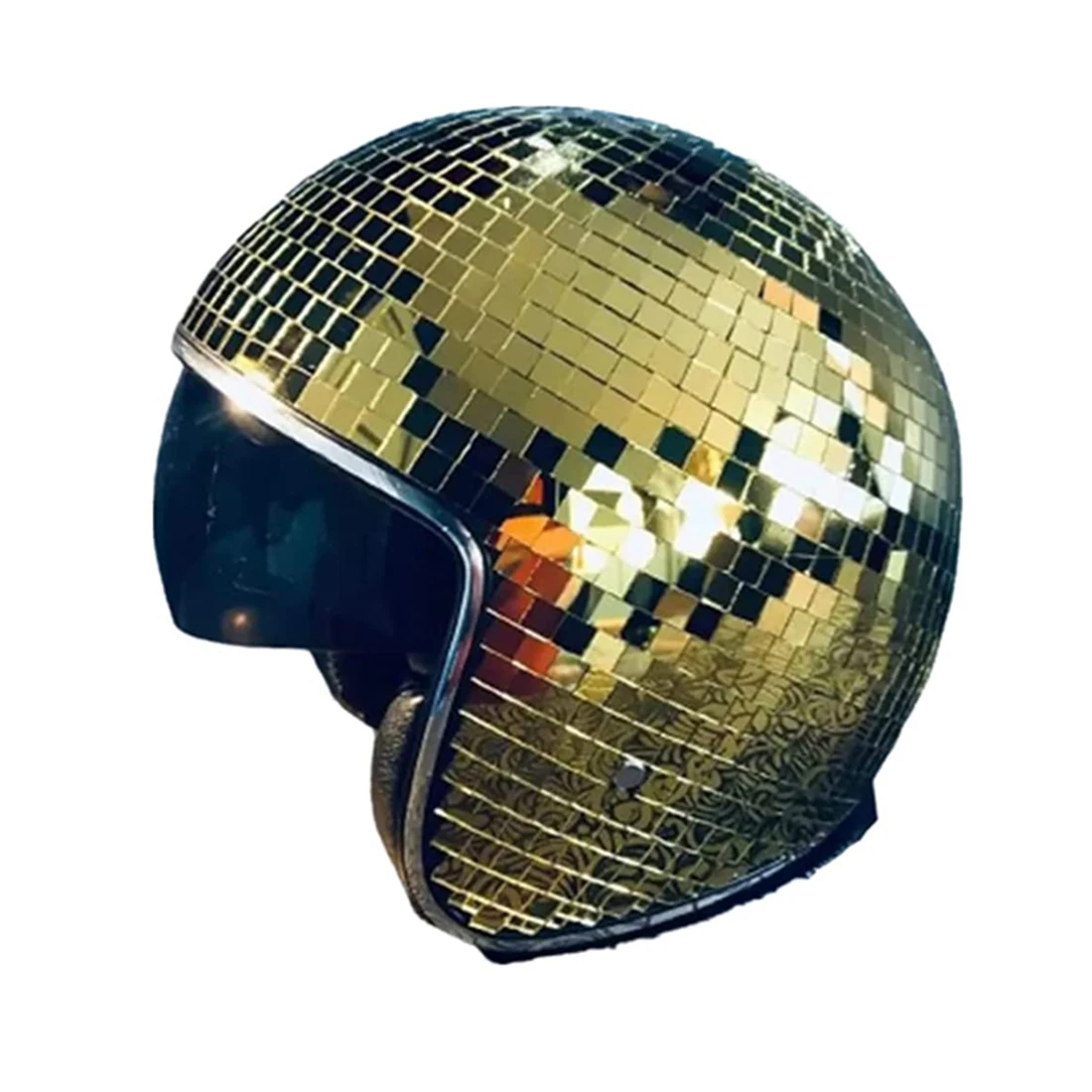 

Disco Ball Helmet with Retractable Visor Best Ultimate Full Classic Disco Mirror Glitter Ball Helmet (Gold)