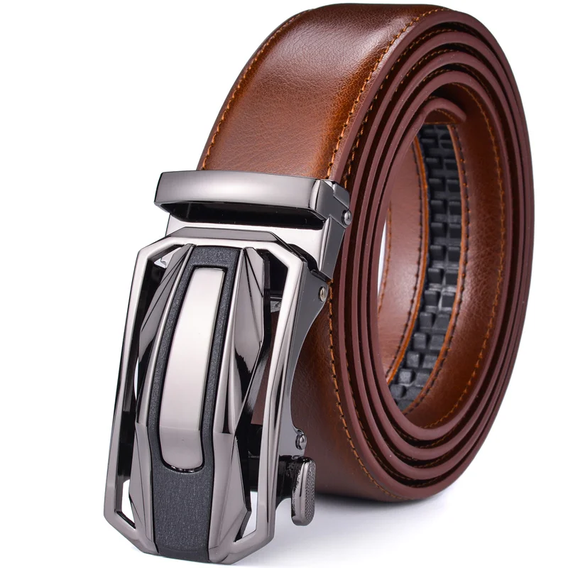 

Men's Leather Ratchet Belt Dress with Slide Click Automatic Buckle Plus Size 65cm To 160cm Luxury Ceinture