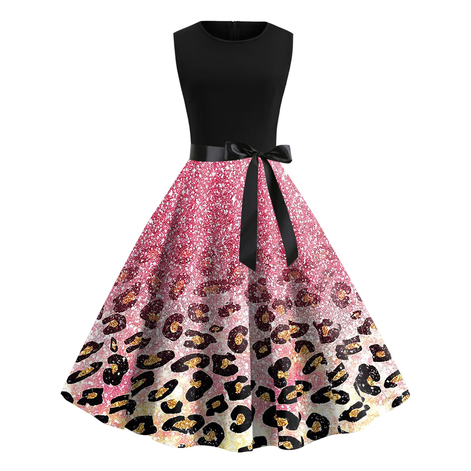 

Женское винтажное платье макси с круглым вырезом и принтом