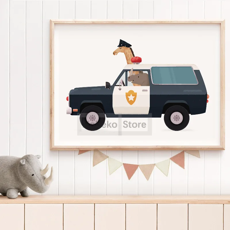 Картина на холсте с забавными животными машине