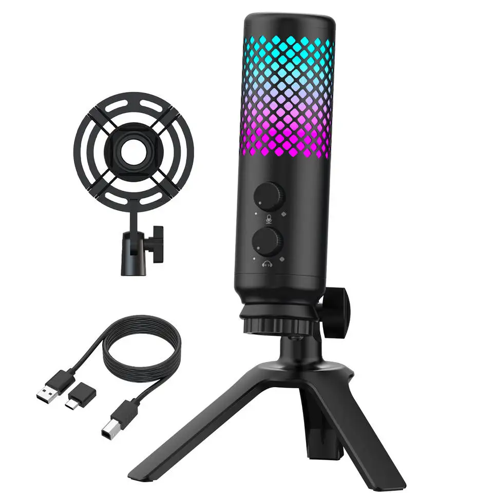 

Подсветка RGB, USB-микрофон, конденсатор RGB, игровой микрофон для подкаста, записи, студии, стриминга, ноутбука, настольного ПК