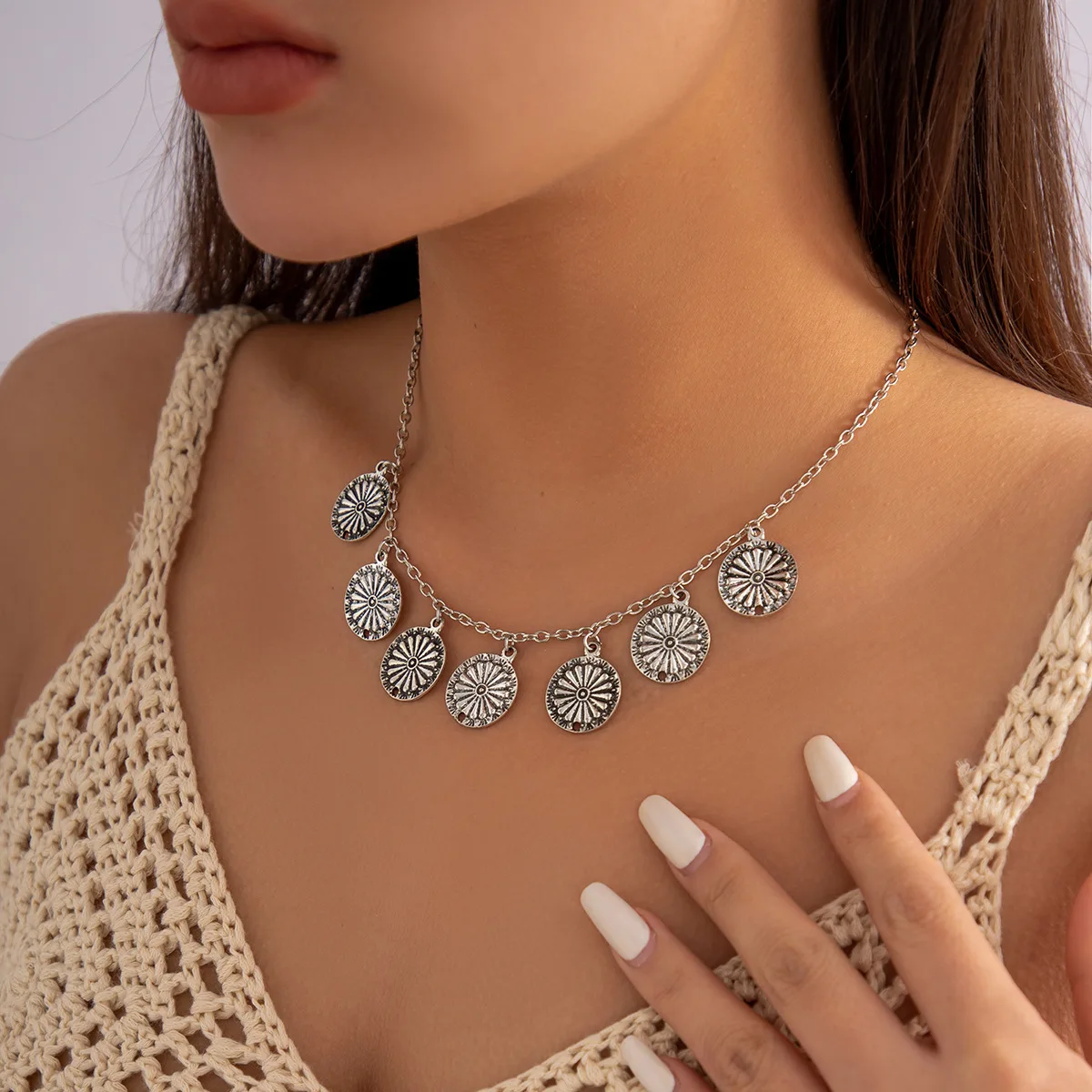 

Women's Neck Necklace Vintage Jewelry Silver Chain Retro Goth Punk Chokers Stainless Steel Pendant For Women