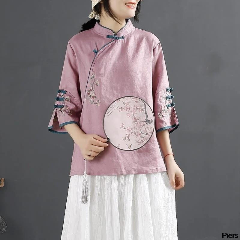

Classical Chinese Tang Costume For Women Traditional Blouse Chinese Print Han Oriental Costume Embroidery Clothing