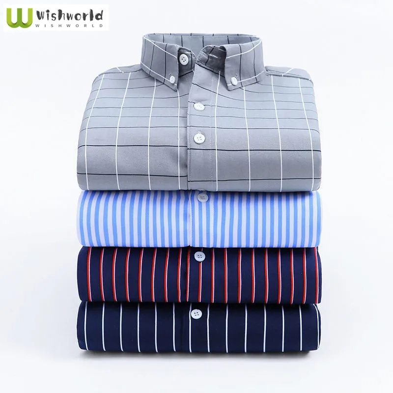 2022 New Men's Plush Thickened Warm Shirt Autumn and Winter Business Stripe Fashion Casual Square Neck Long Sleeve Plaid Shirt