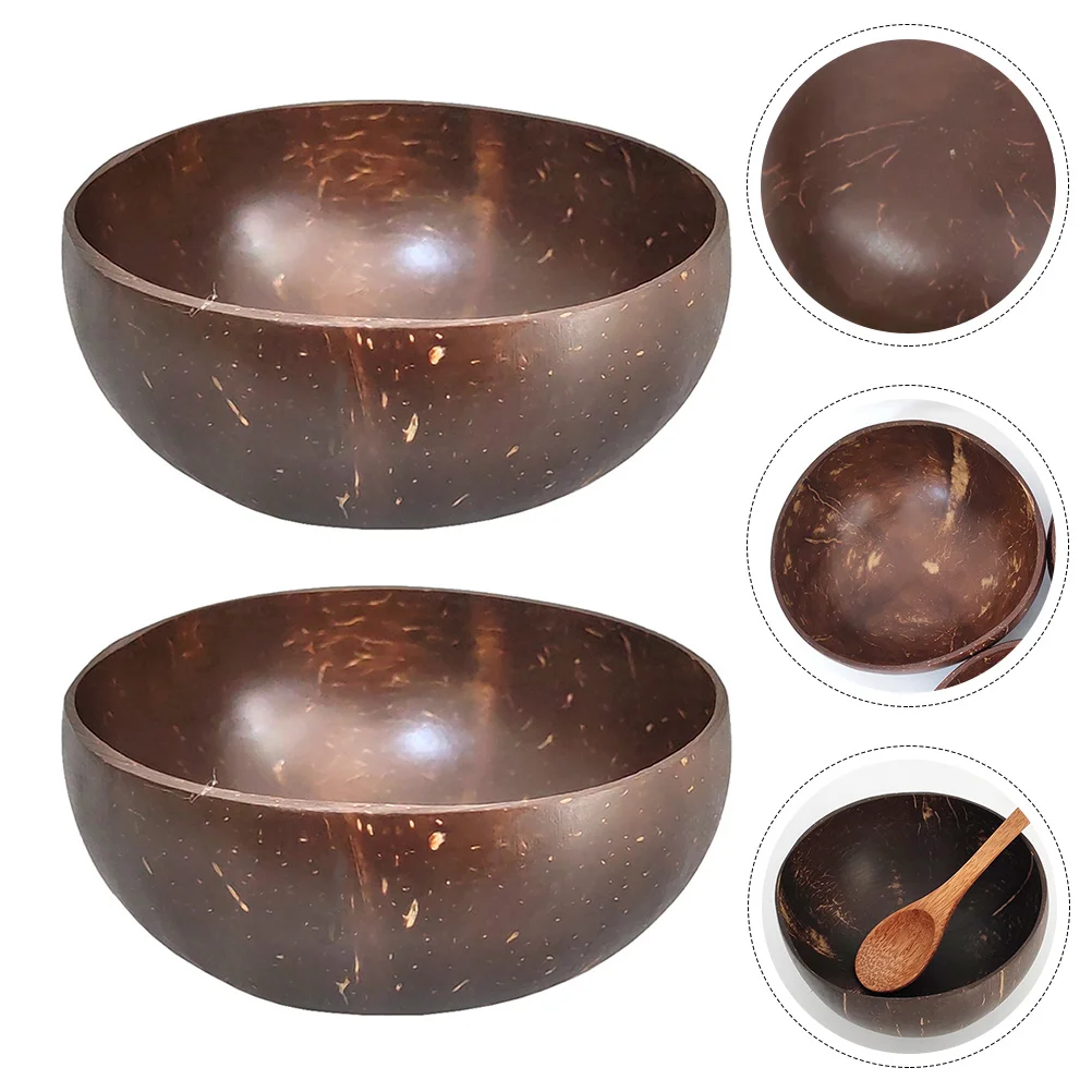

2pcs Cocoanut Shell Salad Bowl Noodle Bowl Food Holder for Home Restaurant