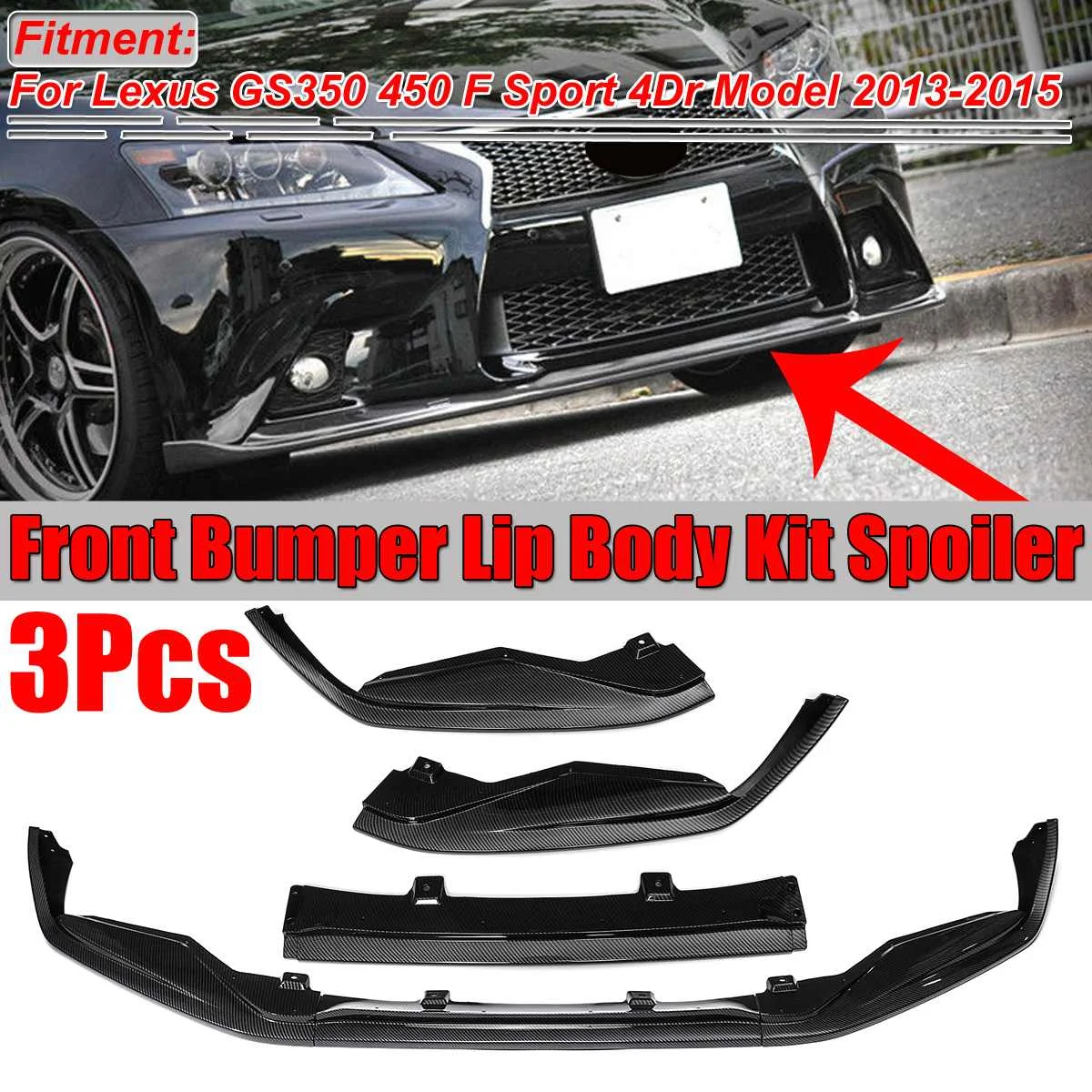 

Carbon Fiber Look Car Front Bumper Lip Splitter Spoiler Cover Diffuser Trim For Lexus GS350 450 F Sport 4Dr Model 2013 2014 2015