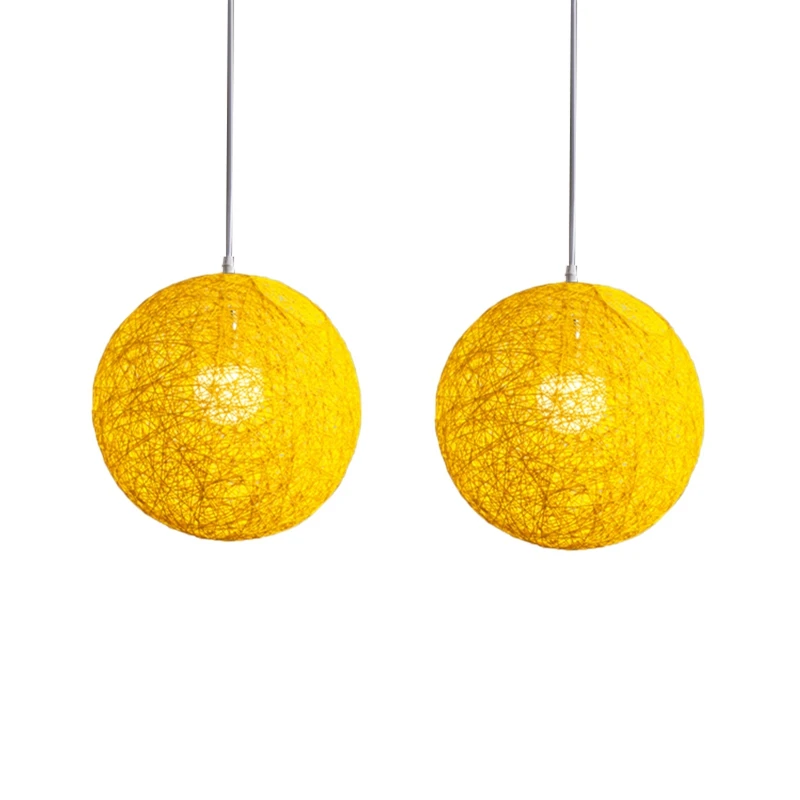 

2 шт., желтая бамбуковая люстра с шариками из ротанга и конопли
