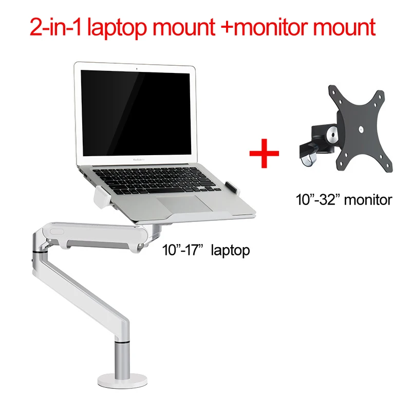 

aluminum OZ-1S 10" 0-8kg air press 2 IN 1 32" monitor stand arm mounts dual arm gas spring tablet laptop desktop support bracket