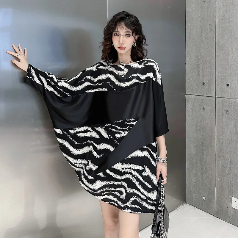 

Oversized Loose Irregular Tops Women Batwing Sleeve Patchwork Tees Colorblocked Summer T Shirt Camisetas de verano para mujer